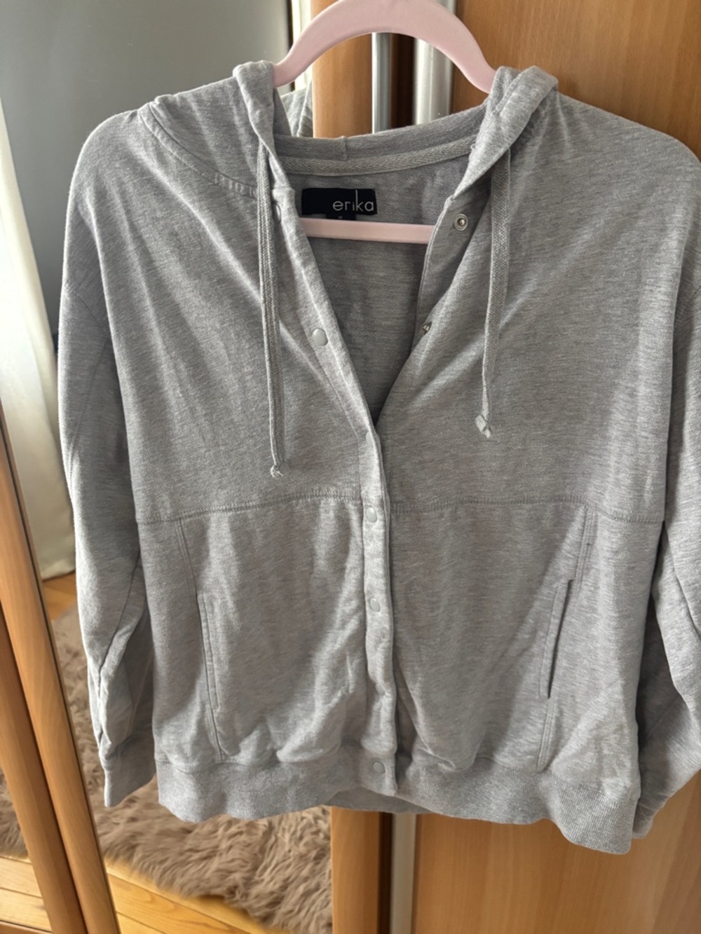 NEW Erika Light Gray Snap Button Hoodie Size Medium